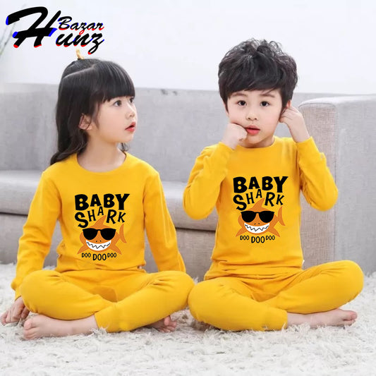 Hunz Kids Printed Baby Shark Night Dress In Yellow Colour