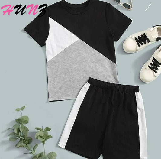 Hunz T-Shirt And Short Pant For Kids Baby Boys And Girls Round Neck Short Sleeves Tee Tops Clothes Sets Dresses Outfit