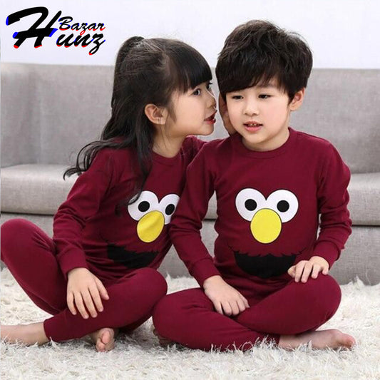 Hunz Kids Printed Maroon Elmo Night Dress